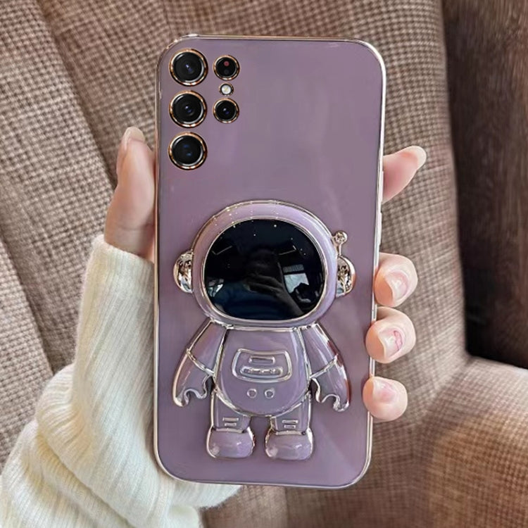 For Samsung Galaxy S23 Ultra 5G Electroplating Astronaut Holder Phone Case(Purple) - Galaxy S23 Ultra 5G Cases by buy2fix | Online Shopping UK | buy2fix