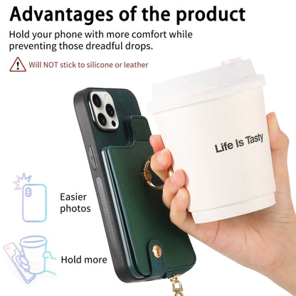 For iPhone 16 Plus Cross Leather Ring Vertical Zipper Wallet Back Phone Case(Green) - iPhone 16 Plus Cases by buy2fix | Online Shopping UK | buy2fix
