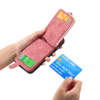 For iPhone 16 Plus Cross Leather Ring Vertical Zipper Wallet Back Phone Case(Pink) by buy2fix