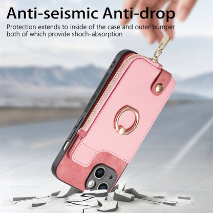 For iPhone 16 Plus Cross Leather Ring Vertical Zipper Wallet Back Phone Case(Pink) by buy2fix