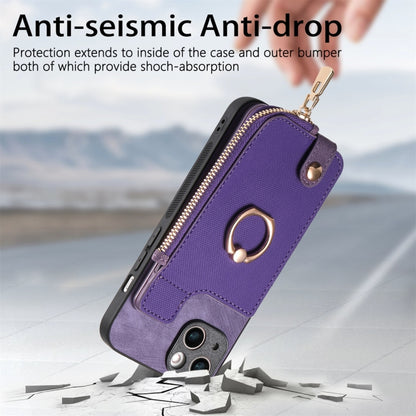 For iPhone 16 Plus Cross Leather Ring Vertical Zipper Wallet Back Phone Case(Purple) - iPhone 16 Plus Cases by buy2fix | Online Shopping UK | buy2fix