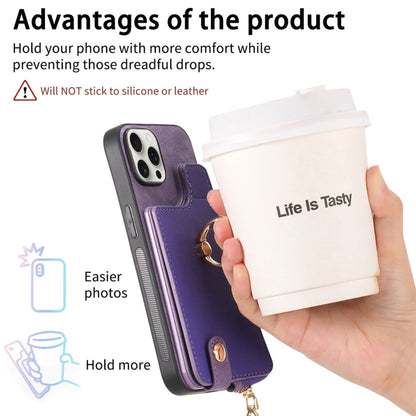 For iPhone 16 Plus Cross Leather Ring Vertical Zipper Wallet Back Phone Case(Purple) - iPhone 16 Plus Cases by buy2fix | Online Shopping UK | buy2fix