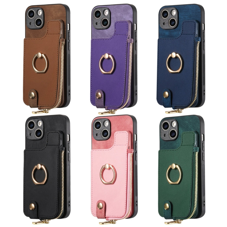 For iPhone 16 Plus Cross Leather Ring Vertical Zipper Wallet Back Phone Case(Purple) - iPhone 16 Plus Cases by buy2fix | Online Shopping UK | buy2fix