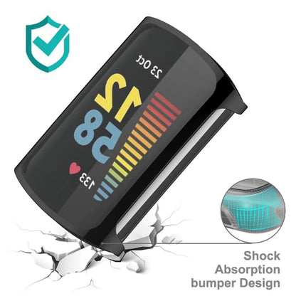 For Fitbit Charge 6 / 5 TPU Shell + Film Integrated Watch Protective Case(Black) - Watch Cases by buy2fix | Online Shopping UK | buy2fix