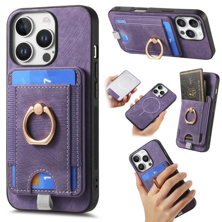 For iPhone 16 Pro Retro Splitable Magnetic Card Bag Leather Phone Case(Purple) by buy2fix