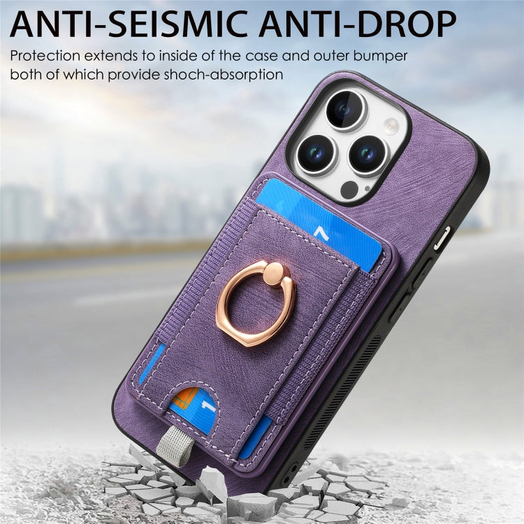 For iPhone 16 Pro Retro Splitable Magnetic Card Bag Leather Phone Case(Purple) by buy2fix