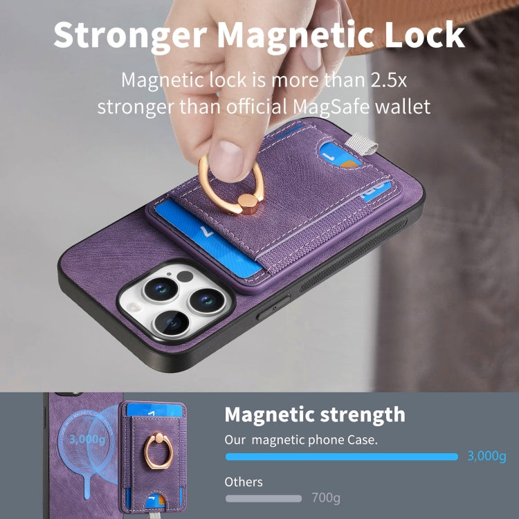 For iPhone 16 Pro Retro Splitable Magnetic Card Bag Leather Phone Case(Purple) by buy2fix