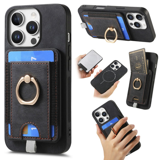 For iPhone 16 Pro Max Retro Splitable Magnetic Card Bag Leather Phone Case(Black) by buy2fix