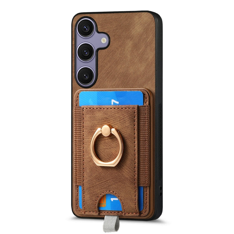 For Samsung Galaxy S25 5G Retro Splitable Magnetic Card Bag Leather Phone Case(Brown) by buy2fix