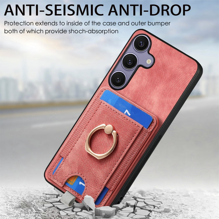 For Samsung Galaxy S25 5G Retro Splitable Magnetic Card Bag Leather Phone Case(Pink) by buy2fix