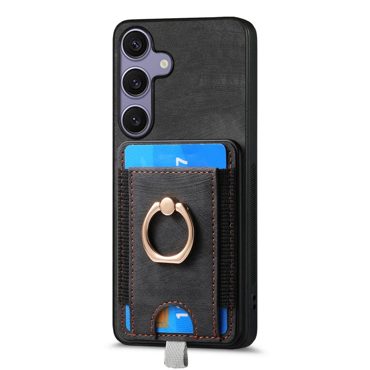 For Samsung Galaxy S25+ 5G Retro Splitable Magnetic Card Bag Leather Phone Case(Black) by buy2fix