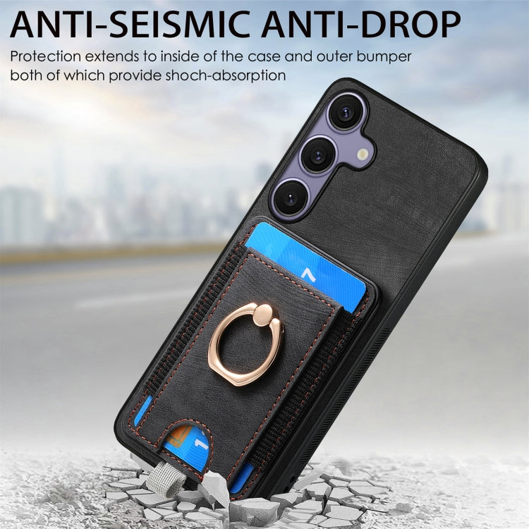For Samsung Galaxy S25+ 5G Retro Splitable Magnetic Card Bag Leather Phone Case(Black) by buy2fix