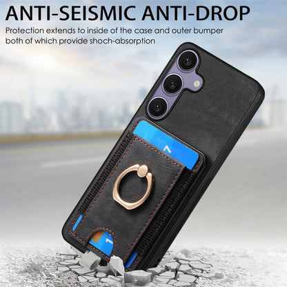For Samsung Galaxy S25+ 5G Retro Splitable Magnetic Card Bag Leather Phone Case(Black) by buy2fix