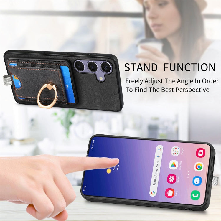 For Samsung Galaxy S25+ 5G Retro Splitable Magnetic Card Bag Leather Phone Case(Black) by buy2fix