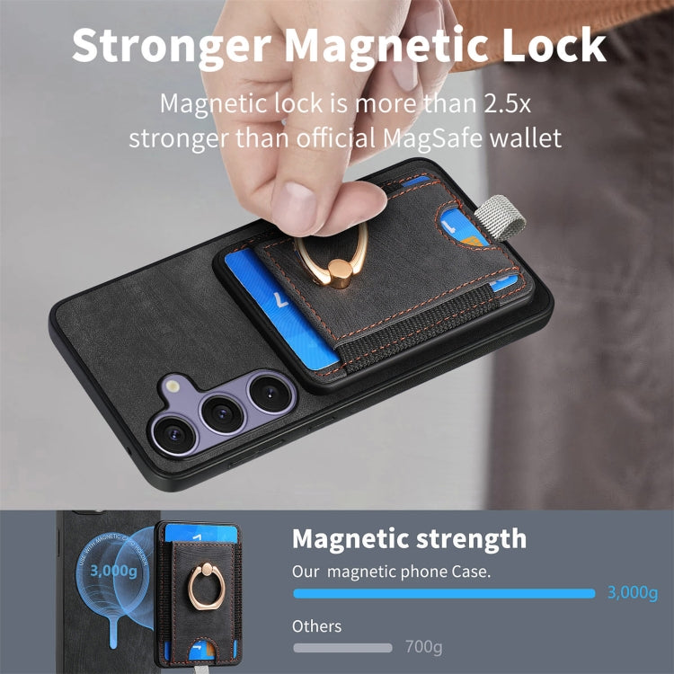 For Samsung Galaxy S25+ 5G Retro Splitable Magnetic Card Bag Leather Phone Case(Black) by buy2fix