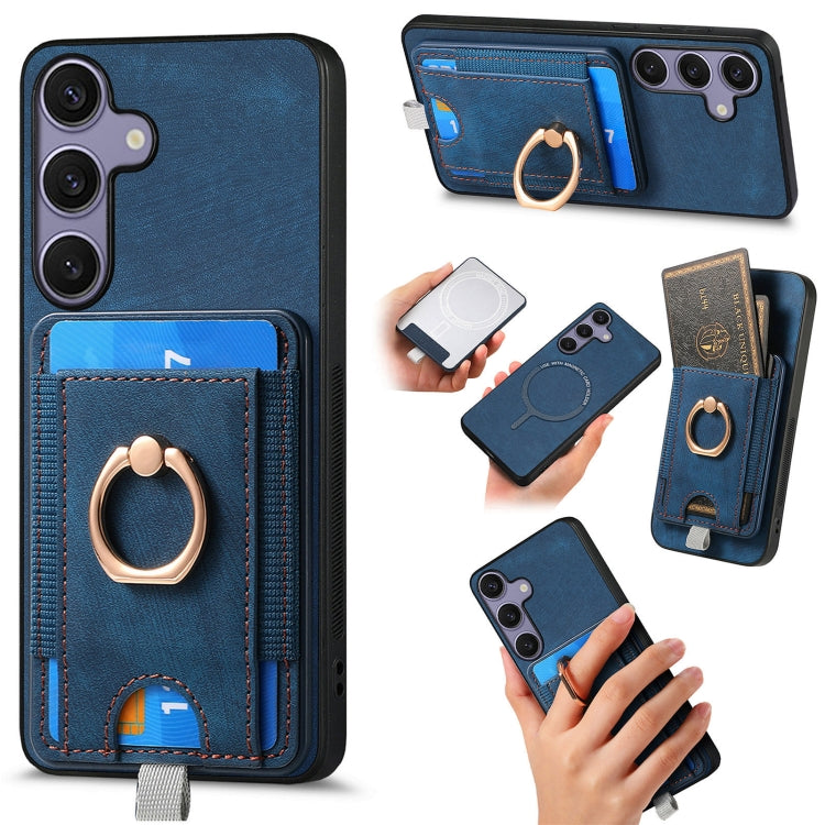 For Samsung Galaxy S25+ 5G Retro Splitable Magnetic Card Bag Leather Phone Case(Blue) by buy2fix