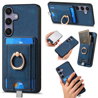 For Samsung Galaxy S25+ 5G Retro Splitable Magnetic Card Bag Leather Phone Case(Blue) by buy2fix