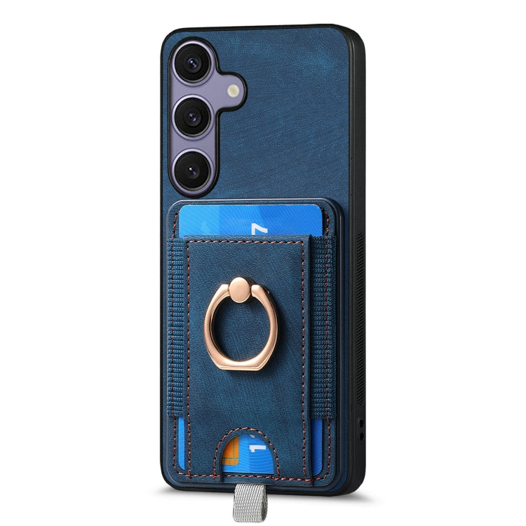 For Samsung Galaxy S25+ 5G Retro Splitable Magnetic Card Bag Leather Phone Case(Blue) by buy2fix