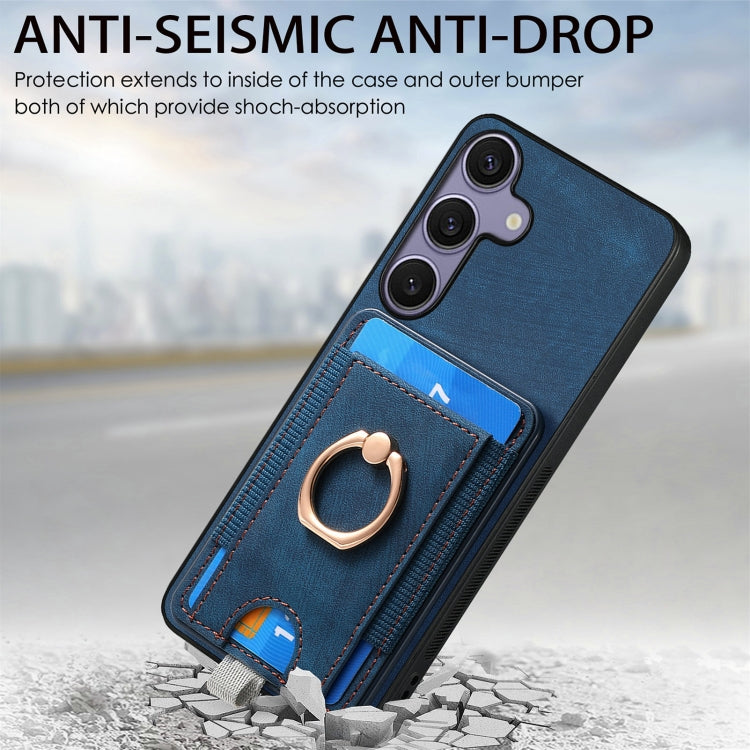 For Samsung Galaxy S25+ 5G Retro Splitable Magnetic Card Bag Leather Phone Case(Blue) by buy2fix