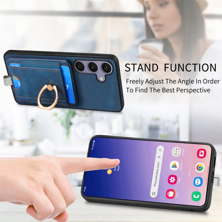 For Samsung Galaxy S25+ 5G Retro Splitable Magnetic Card Bag Leather Phone Case(Blue) by buy2fix
