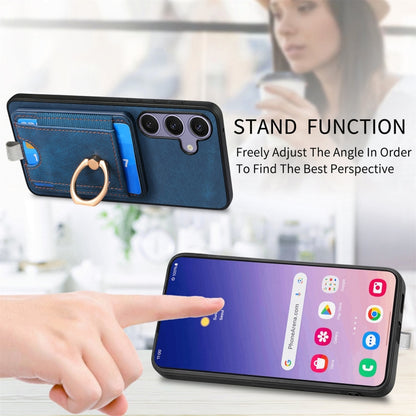 For Samsung Galaxy S25+ 5G Retro Splitable Magnetic Card Bag Leather Phone Case(Blue) by buy2fix