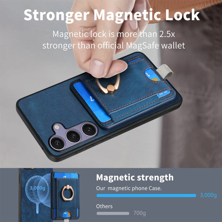 For Samsung Galaxy S25+ 5G Retro Splitable Magnetic Card Bag Leather Phone Case(Blue) by buy2fix