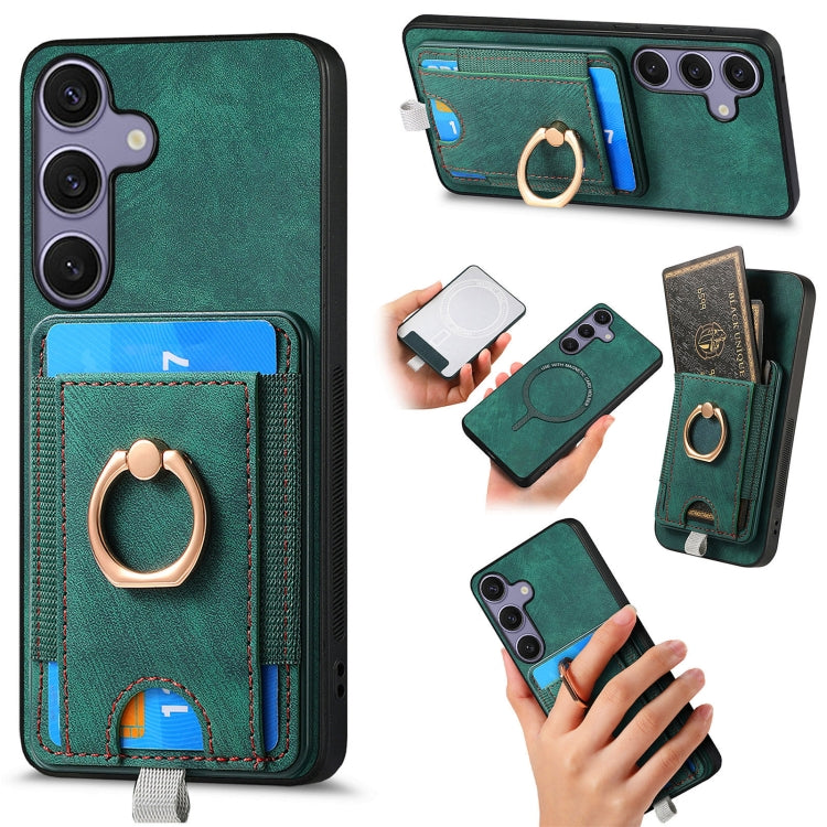 For Samsung Galaxy S25+ 5G Retro Splitable Magnetic Card Bag Leather Phone Case(Green) by buy2fix