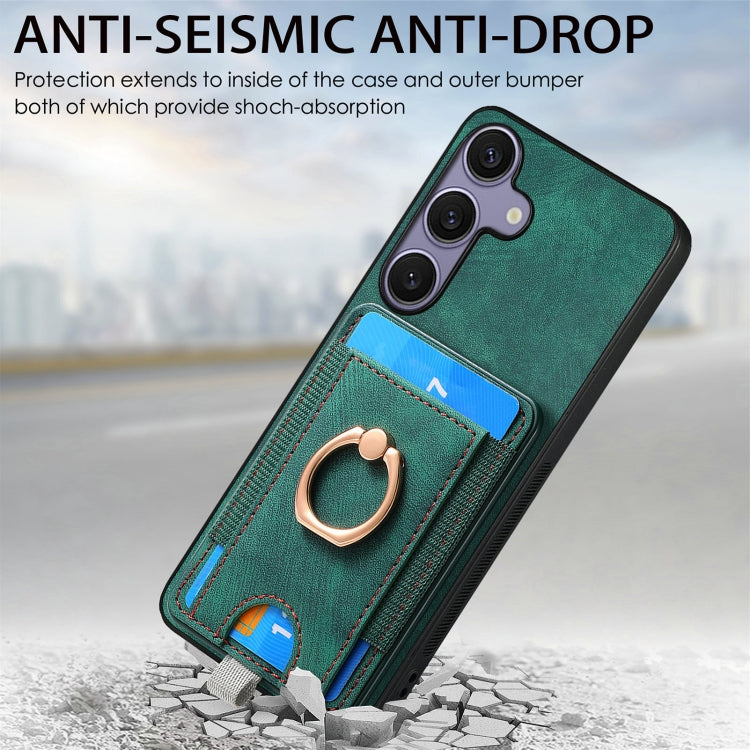 For Samsung Galaxy S25+ 5G Retro Splitable Magnetic Card Bag Leather Phone Case(Green) by buy2fix
