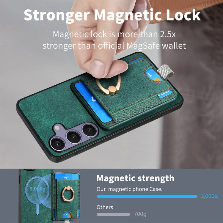 For Samsung Galaxy S25+ 5G Retro Splitable Magnetic Card Bag Leather Phone Case(Green) by buy2fix