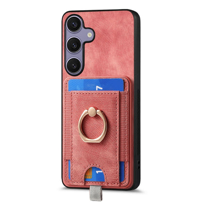 For Samsung Galaxy S25+ 5G Retro Splitable Magnetic Card Bag Leather Phone Case(Pink) by buy2fix