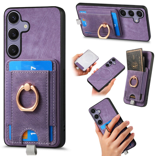 For Samsung Galaxy S25+ 5G Retro Splitable Magnetic Card Bag Leather Phone Case(Purple) by buy2fix