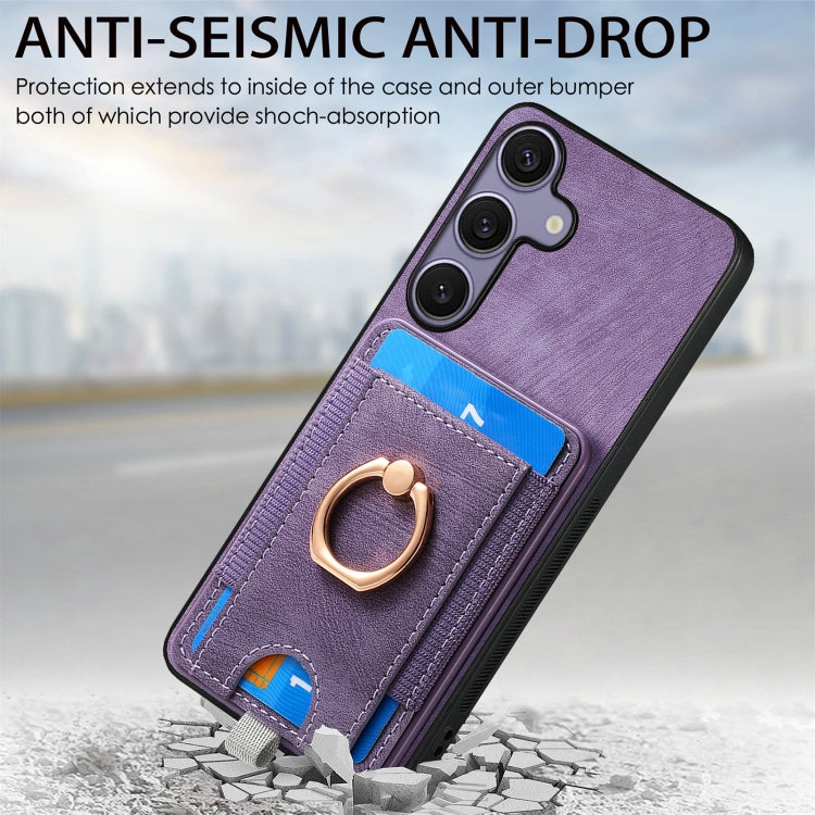 For Samsung Galaxy S25+ 5G Retro Splitable Magnetic Card Bag Leather Phone Case(Purple) by buy2fix