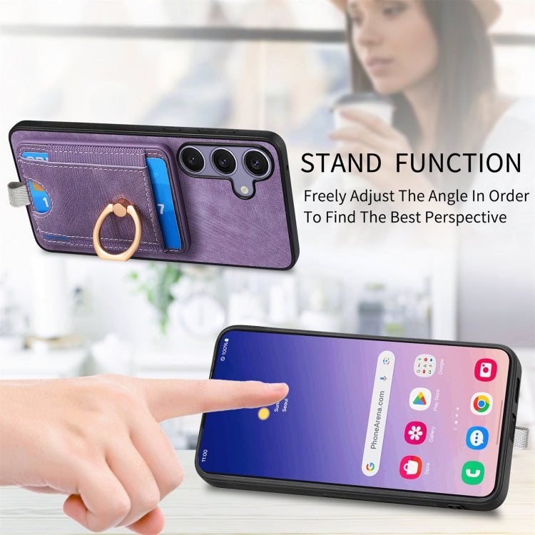 For Samsung Galaxy S25+ 5G Retro Splitable Magnetic Card Bag Leather Phone Case(Purple) by buy2fix