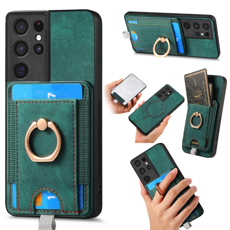 For Samsung Galaxy S25 Ultra 5G Retro Splitable Magnetic Card Bag Leather Phone Case(Green) by buy2fix