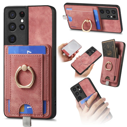 For Samsung Galaxy S25 Ultra 5G Retro Splitable Magnetic Card Bag Leather Phone Case(Pink) by buy2fix