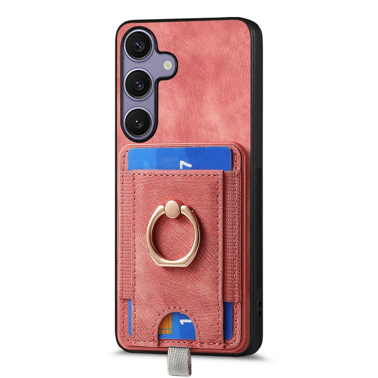 For Samsung Galaxy S25 Ultra 5G Retro Splitable Magnetic Card Bag Leather Phone Case(Pink) by buy2fix