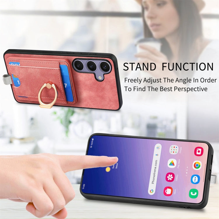 For Samsung Galaxy S25 Ultra 5G Retro Splitable Magnetic Card Bag Leather Phone Case(Pink) by buy2fix