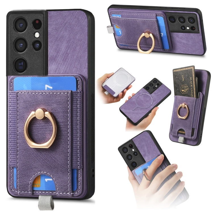 For Samsung Galaxy S25 Ultra 5G Retro Splitable Magnetic Card Bag Leather Phone Case(Purple) by buy2fix