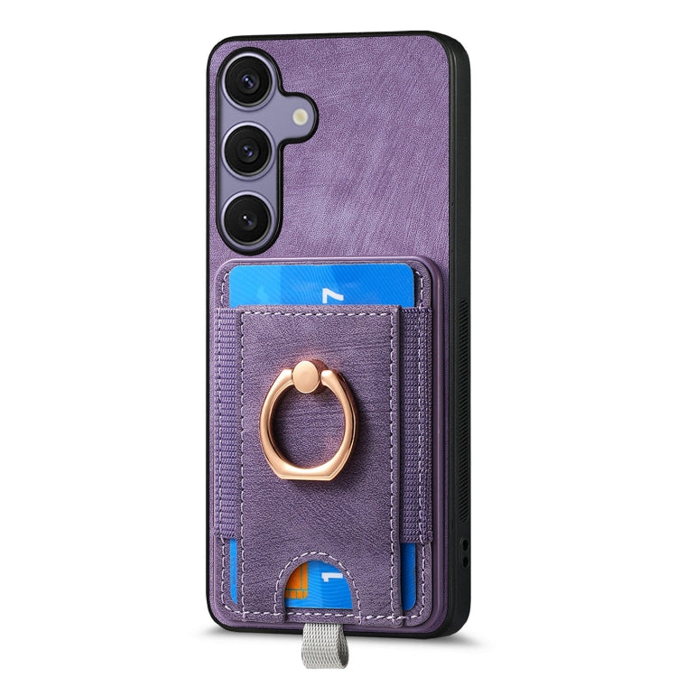 For Samsung Galaxy S25 Ultra 5G Retro Splitable Magnetic Card Bag Leather Phone Case(Purple) by buy2fix