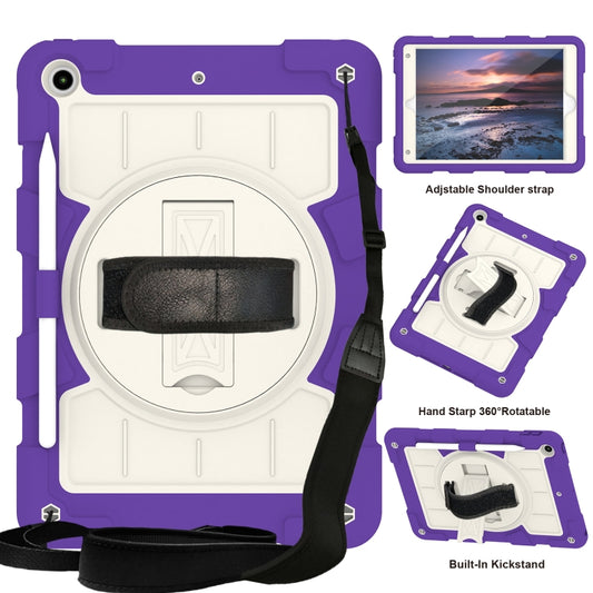 For iPad 10.2 2021 / 2020 / 2019 Silicone Hybrid PC Shockproof Tablet Case with Shoulder Strap(Catharanthus Roseus) - iPad 10.2 Cases by buy2fix | Online Shopping UK | buy2fix