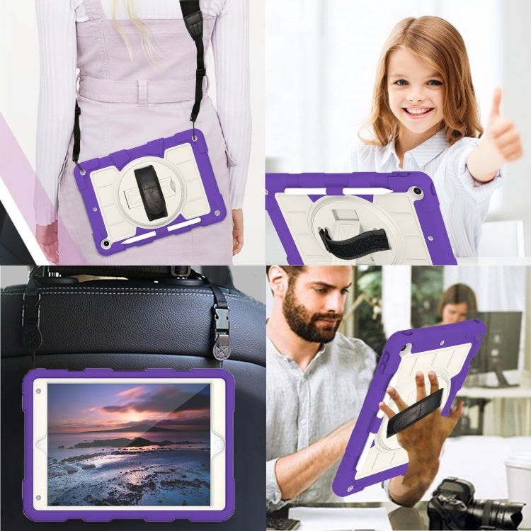 For iPad 10.2 2021 / 2020 / 2019 Silicone Hybrid PC Shockproof Tablet Case with Shoulder Strap(Catharanthus Roseus) - iPad 10.2 Cases by buy2fix | Online Shopping UK | buy2fix
