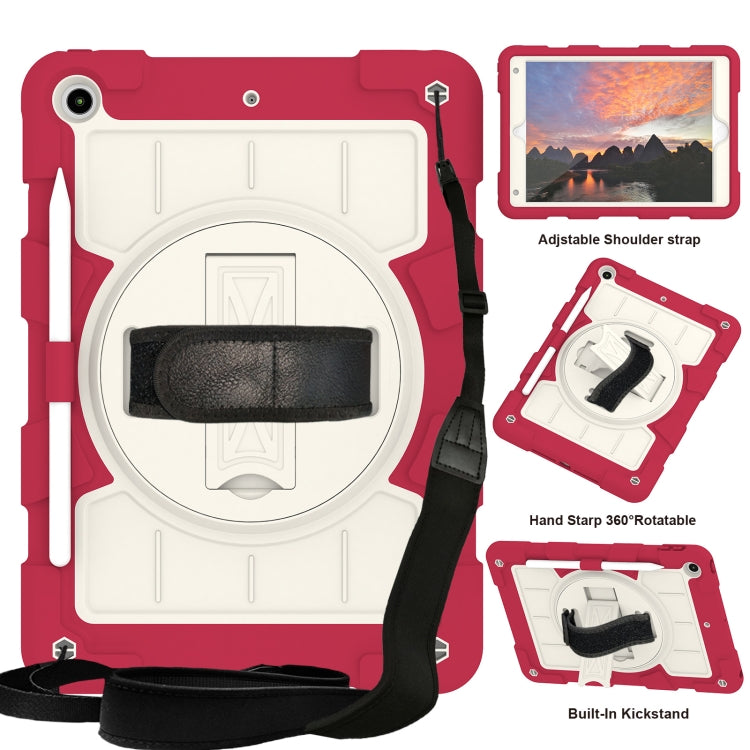 For iPad 10.2 2021 / 2020 / 2019 Silicone Hybrid PC Shockproof Tablet Case with Shoulder Strap(Feifan Magenta) - iPad 10.2 Cases by buy2fix | Online Shopping UK | buy2fix
