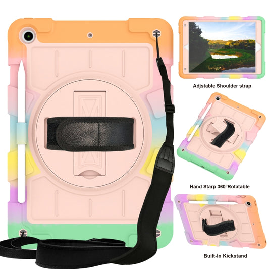 For iPad 10.2 2021 / 2020 / 2019 Silicone Hybrid PC Shockproof Tablet Case with Shoulder Strap(Colorful Gold) - iPad 10.2 Cases by buy2fix | Online Shopping UK | buy2fix