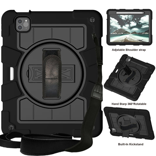 For iPad Air 2020 / 2022 10.9 Silicone Hybrid PC Shockproof Tablet Case with Shoulder Strap(Black) - iPad Air (2022) / (2020) 10.9 Cases by buy2fix | Online Shopping UK | buy2fix