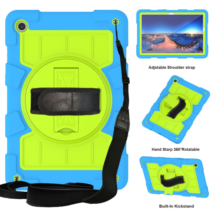For Samsung Galaxy Tab A9+ Silicone Hybrid PC Shockproof Tablet Case with Shoulder Strap(Bluish-Green) - Galaxy Tab A9+ by buy2fix | Online Shopping UK | buy2fix