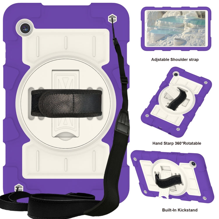 For Samsung Galaxy Tab A9 X110/X115 Silicone Hybrid PC Shockproof Tablet Case with Shoulder Strap(Catharanthus Roseus) - Galaxy Tab A9 by buy2fix | Online Shopping UK | buy2fix