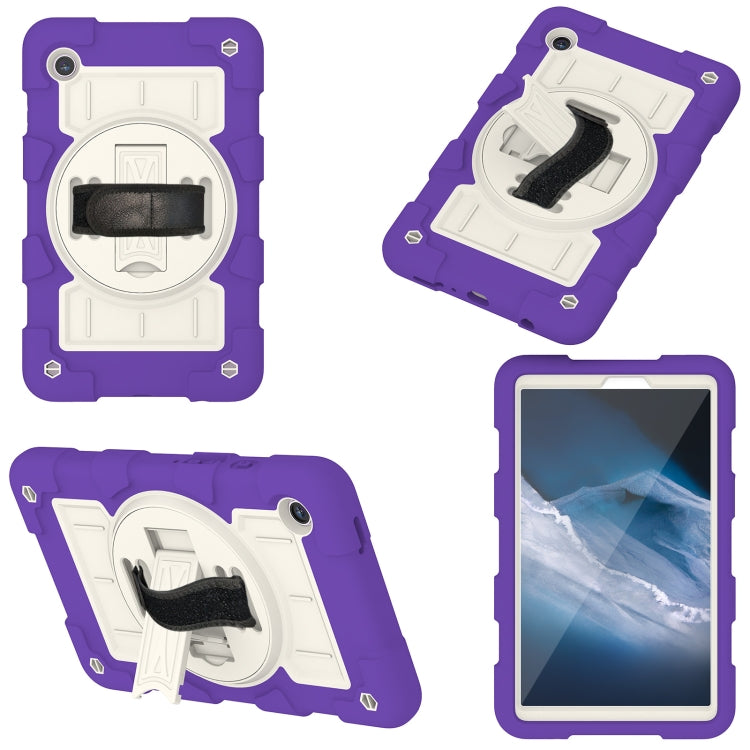 For Samsung Galaxy Tab A9 X110/X115 Silicone Hybrid PC Shockproof Tablet Case with Shoulder Strap(Catharanthus Roseus) - Galaxy Tab A9 by buy2fix | Online Shopping UK | buy2fix