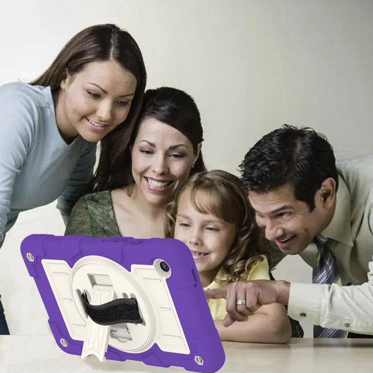 For Samsung Galaxy Tab A9 X110/X115 Silicone Hybrid PC Shockproof Tablet Case with Shoulder Strap(Catharanthus Roseus) - Galaxy Tab A9 by buy2fix | Online Shopping UK | buy2fix