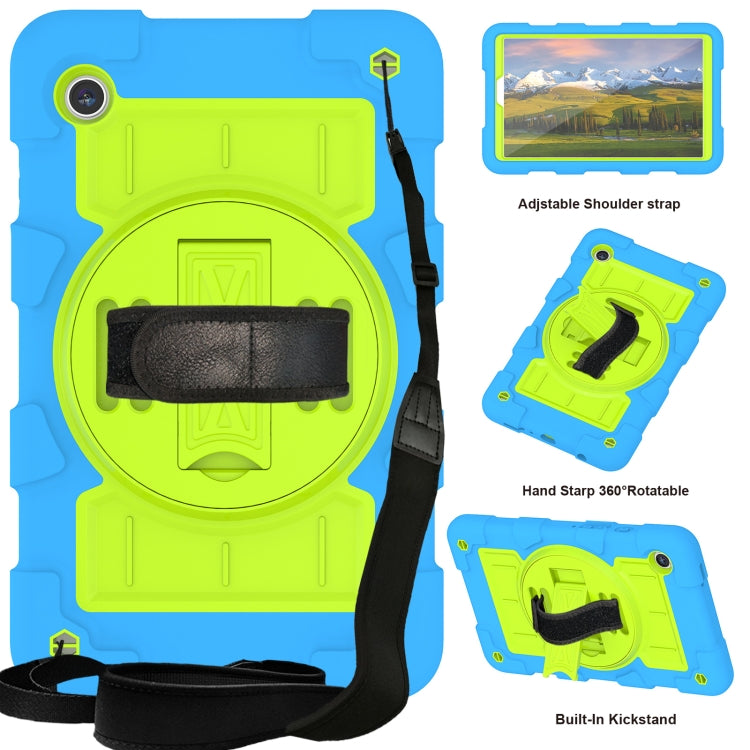 For Samsung Galaxy Tab A9 X110/X115 Silicone Hybrid PC Shockproof Tablet Case with Shoulder Strap(Bluish-Green) - Galaxy Tab A9 by buy2fix | Online Shopping UK | buy2fix
