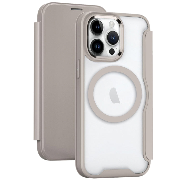 For iPhone 15 Pro MagSafe RFID Blocking Adsorption Flip Leather Phone Case(Khaki) - iPhone 15 Pro Cases by buy2fix | Online Shopping UK | buy2fix